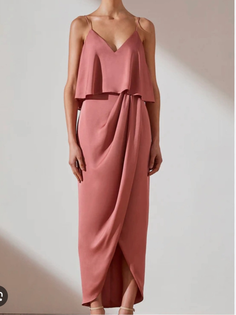 Shona joy NWT luxe frill tulip hem satin cocktail midi dress rose US SZ 2